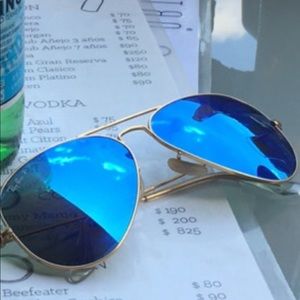 Ray Ban Polarized Blue Gold Aviator Sunglasses